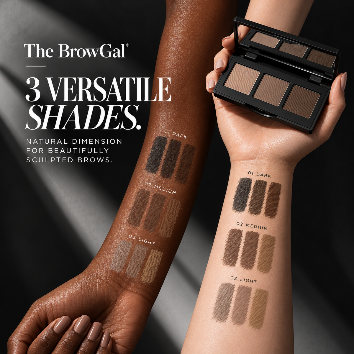 The Convertible Brow — 3 versatile shades arm swatches