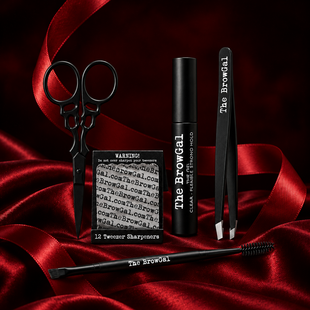 The Grooming Gift Set on red satin