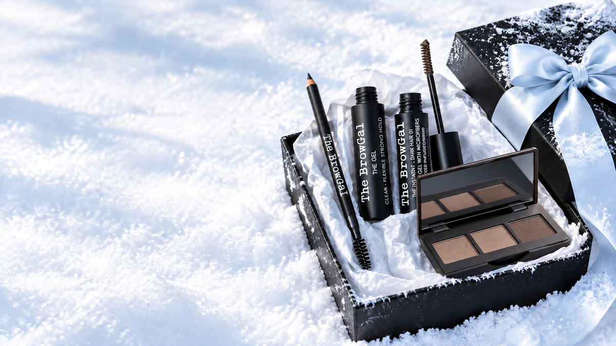 The BrowGal holiday gift sets in the snow