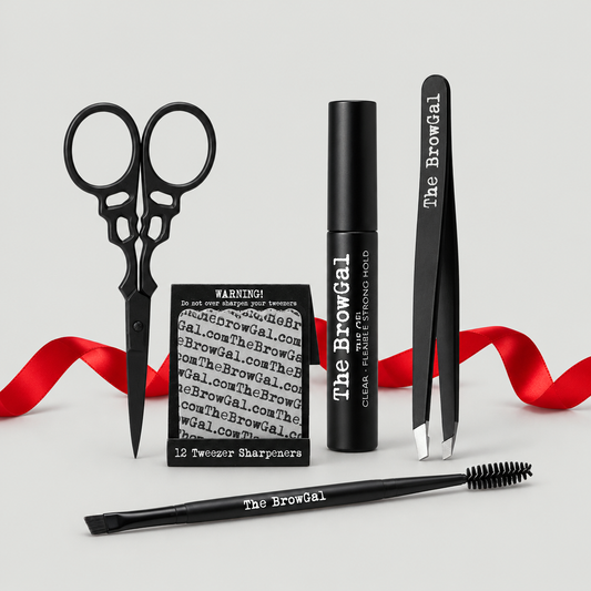 The Grooming Gift Set: Tweezers, Scissors, Tweezer Sharpener, Double Ended Eyebrow Brush and Clear Eyebrow Setting Gel